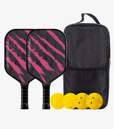Pickleball Paddle Set- Carbon Fiber Surface, 2 Shots, 4 Pickle Ball & Paddle Cover Bag