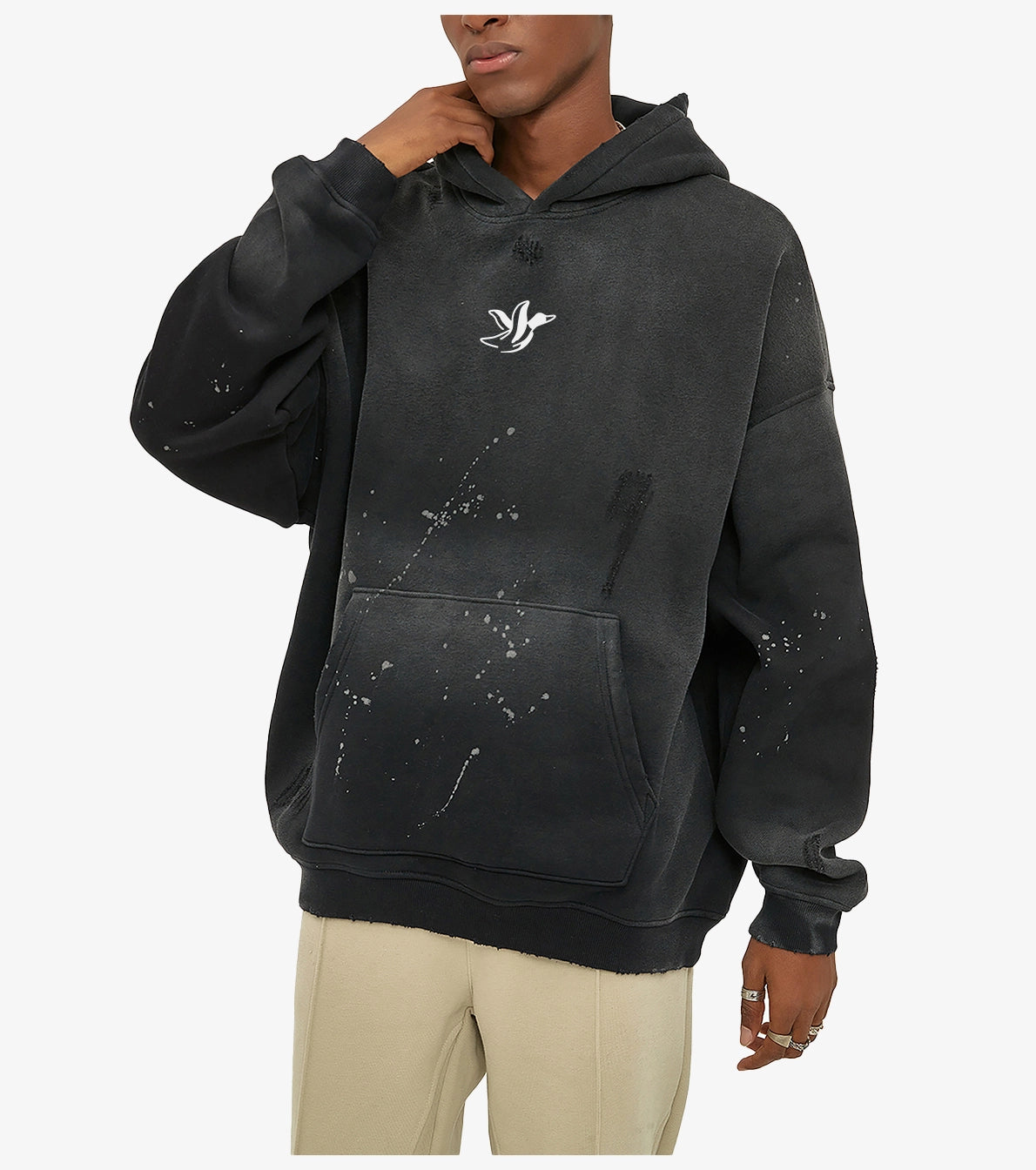 Unisex Vintage Wash Frayed Fleece Hoodie