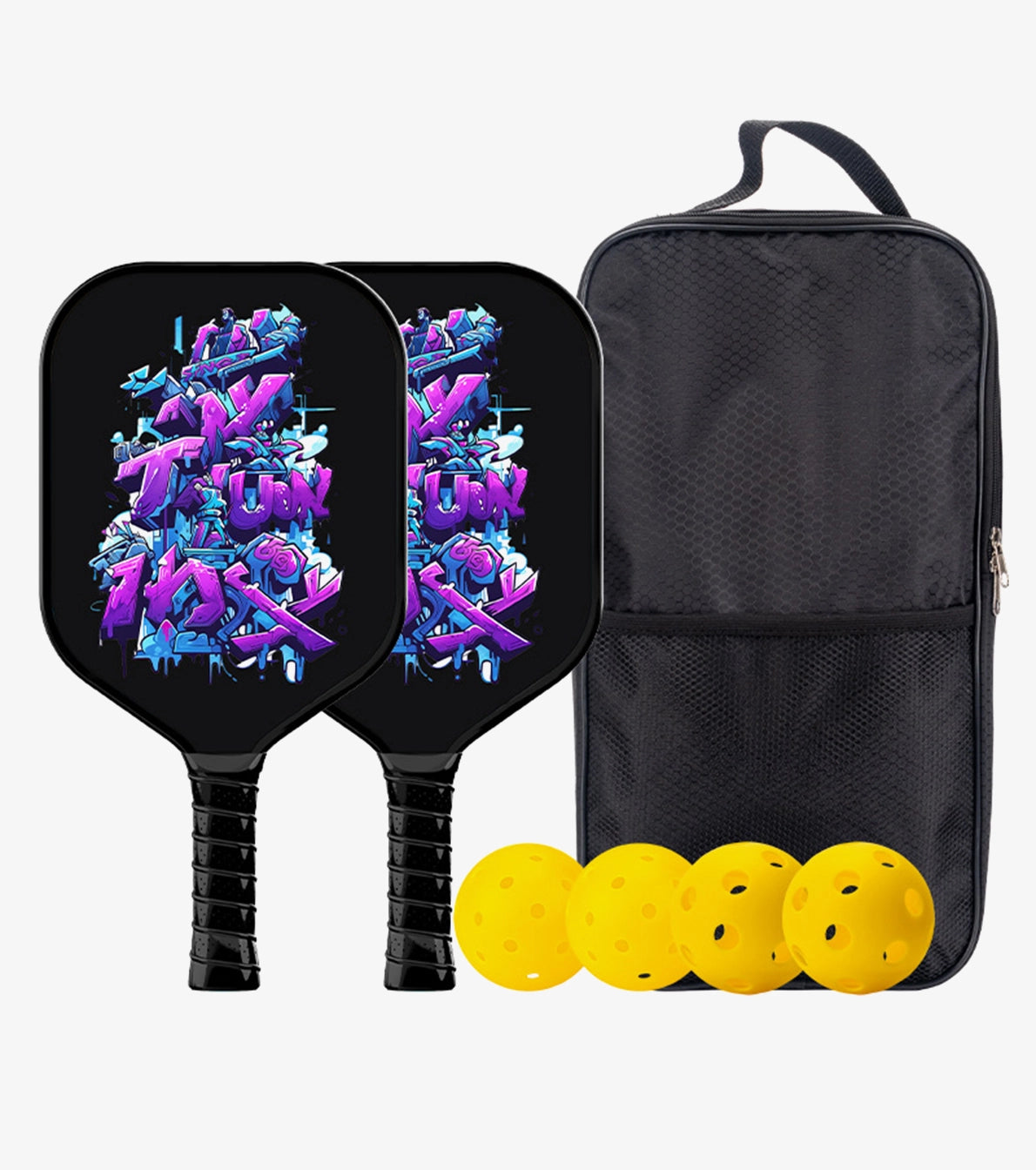 Pickleball Paddle Set- Carbon Fiber Surface, 2 Shots, 4 Pickle Ball & Paddle Cover Bag