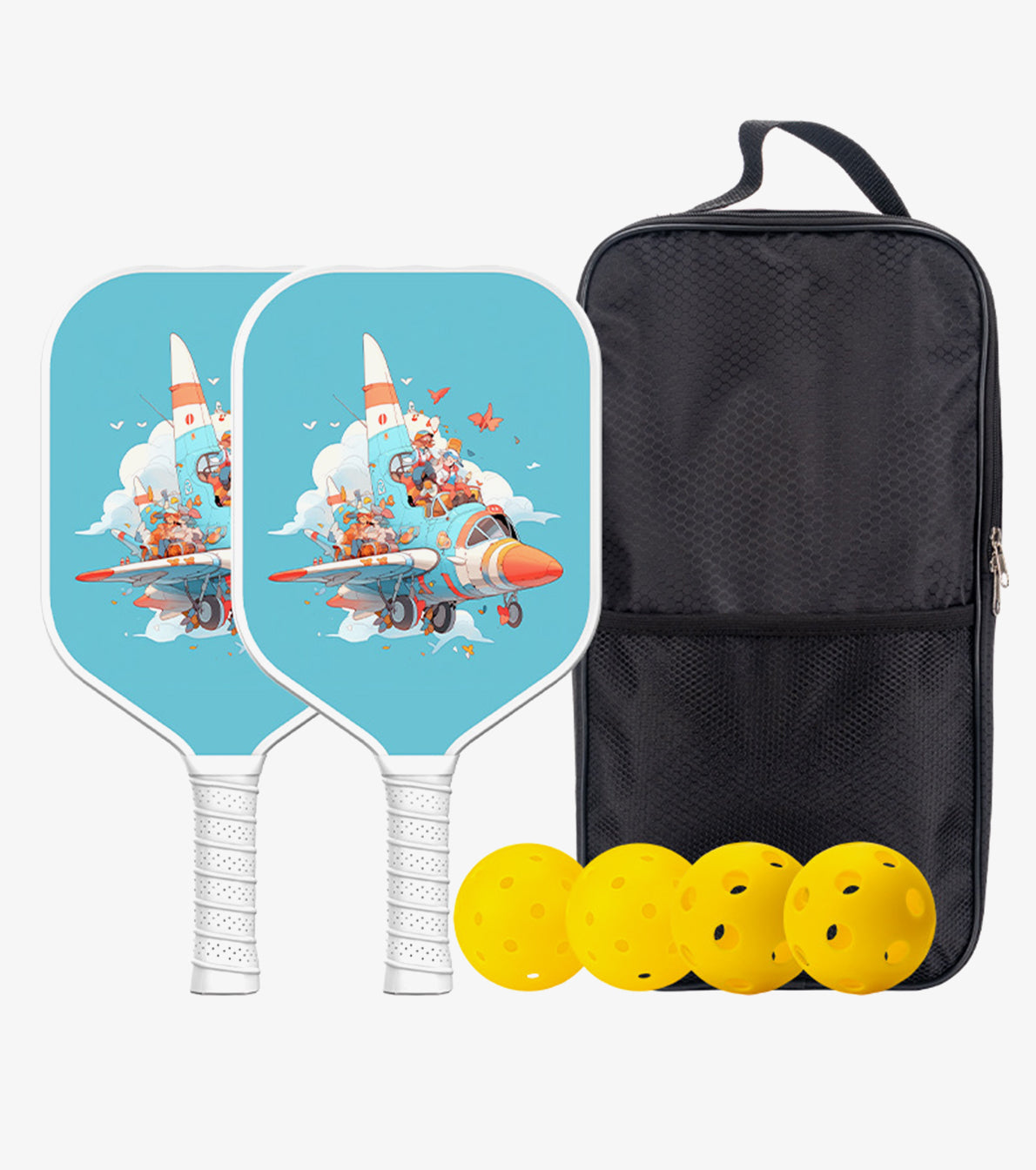 Pickleball Paddle Set- Carbon Fiber Surface, 2 Shots, 4 Pickle Ball & Paddle Cover Bag