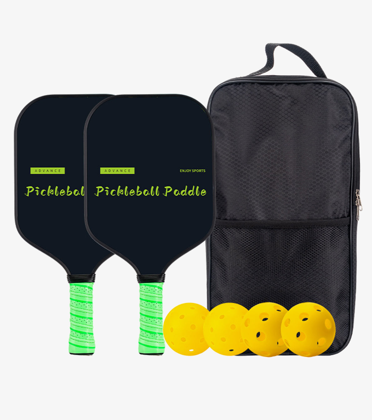 Pickleball Paddle Set- Carbon Fiber Surface, 2 Shots, 4 Pickle Ball & Paddle Cover Bag