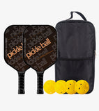 Pickleball Paddle Set- Carbon Fiber Surface, 2 Shots, 4 Pickle Ball & Paddle Cover Bag