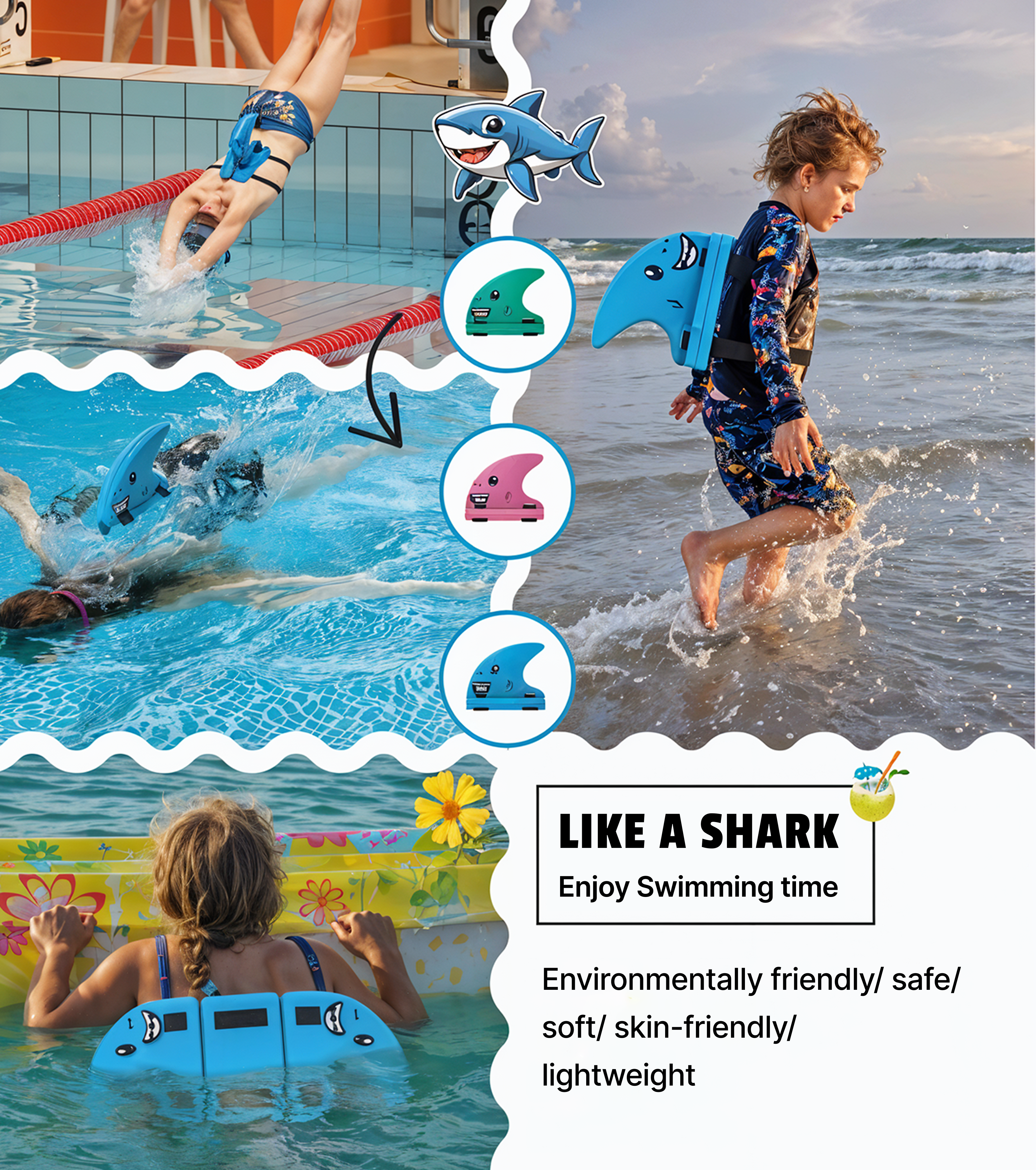 Children swimming training shark fin back floating board- set of 3